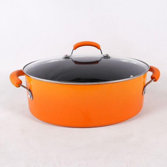 Rachel Ray Dutch Oven Nonstick Porcelain Cookware Oval Pasta Pot 8 QT Orange Lid - Picture 3 of 14